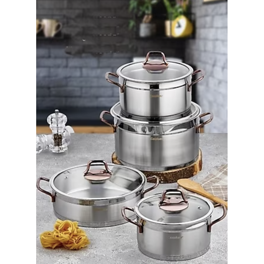Cooker Bomonti Çelik Tencere Set 8 Parça (Krom-Bronz-Gold) Yeni