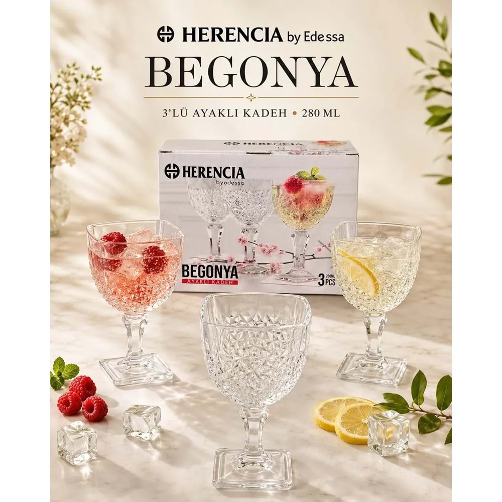 Herencıa Begonya Ayaklı Kadeh 3 Lü