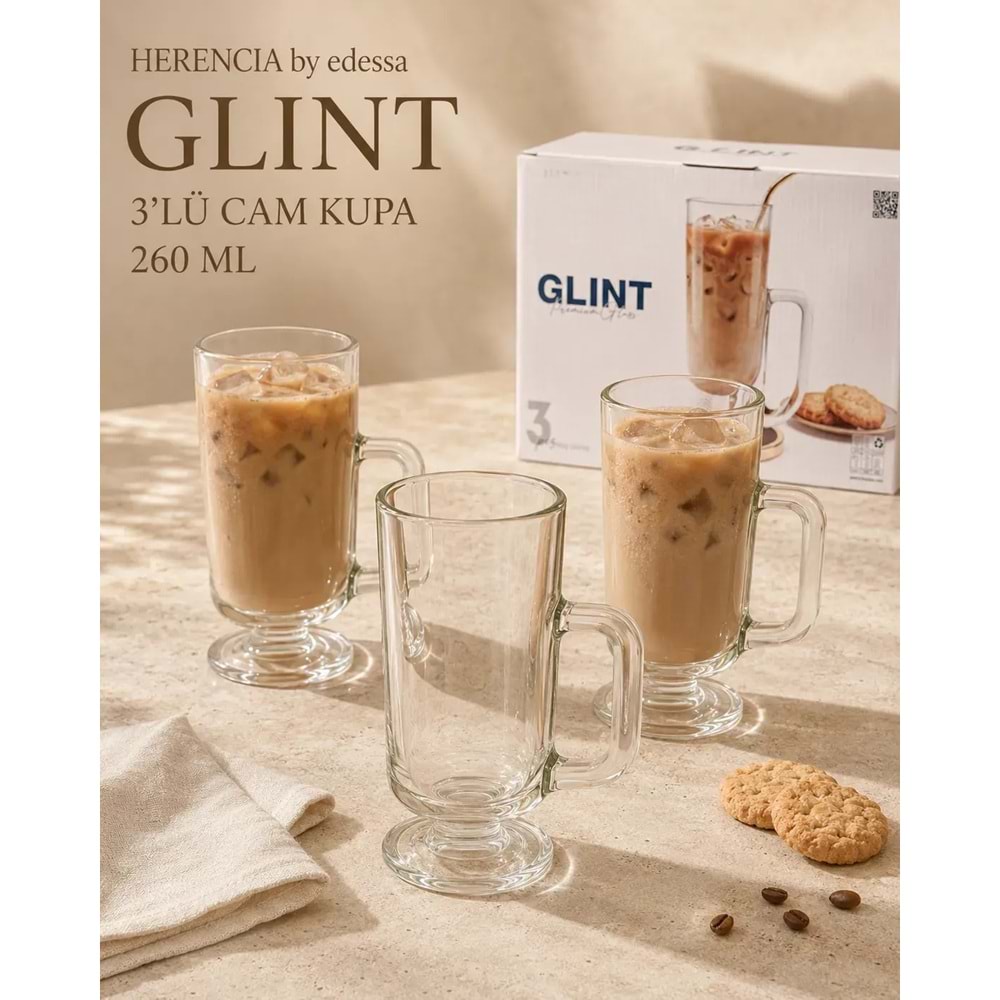 Herencıa Glint Cam Kupa 3 Lü (260 Ml)