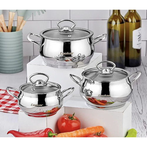 Cooker Lara 3lü Çelik Tencere Seti (16-18-20 cm) CKR3592